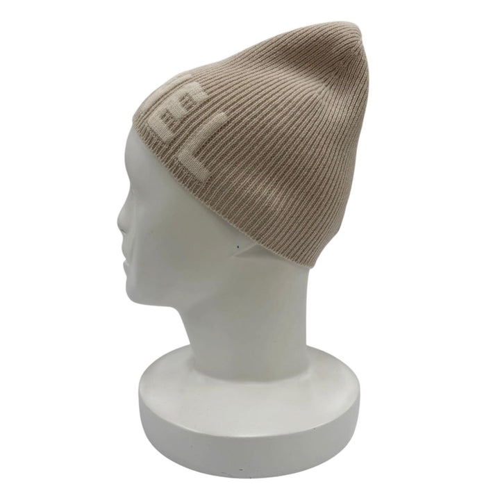 極美品☆CHANEL シャネル カシミヤ100％ ロゴ リブ編み ニット帽 ビーニー ニットキャップ ベージュ 正規品 レディース