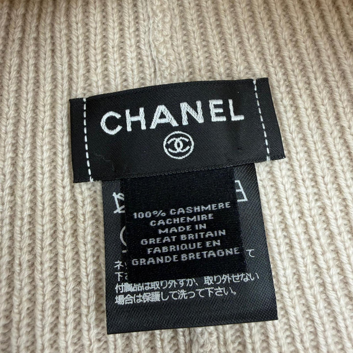 極美品☆CHANEL シャネル カシミヤ100％ ロゴ リブ編み ニット帽 ビーニー ニットキャップ ベージュ 正規品 レディース