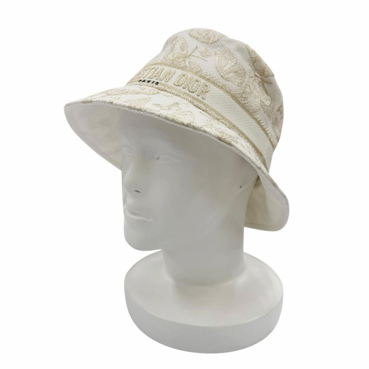 極美品☆Christian Dior クリスチャンディオール 41DTM923X131 トワル ドゥ ジュイ エンブロイダリー バケットハット ホワイト 57 正規品