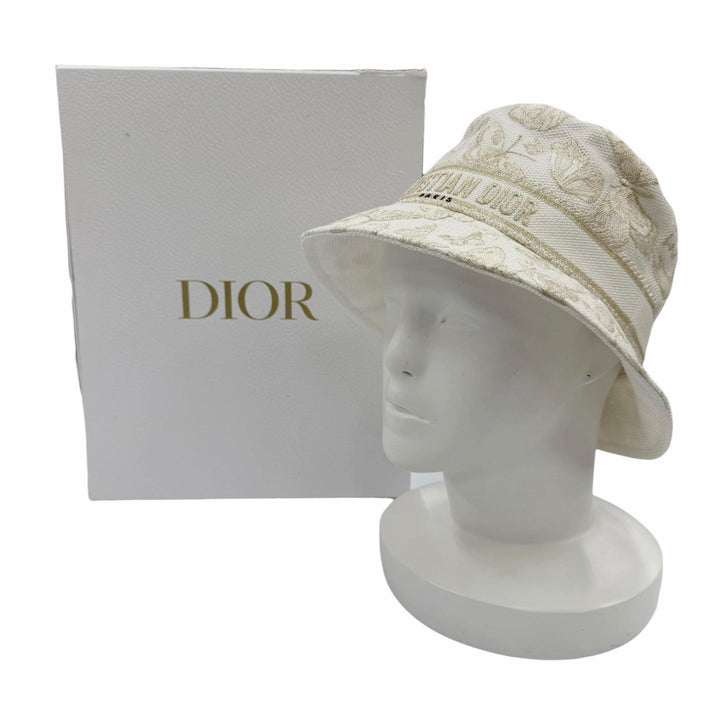 極美品☆Christian Dior クリスチャンディオール 41DTM923X131 トワル ドゥ ジュイ エンブロイダリー バケットハット ホワイト 57 正規品