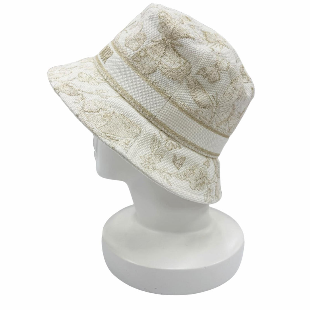 極美品☆Christian Dior クリスチャンディオール 41DTM923X131 トワル ドゥ ジュイ エンブロイダリー バケットハット ホワイト 57 正規品