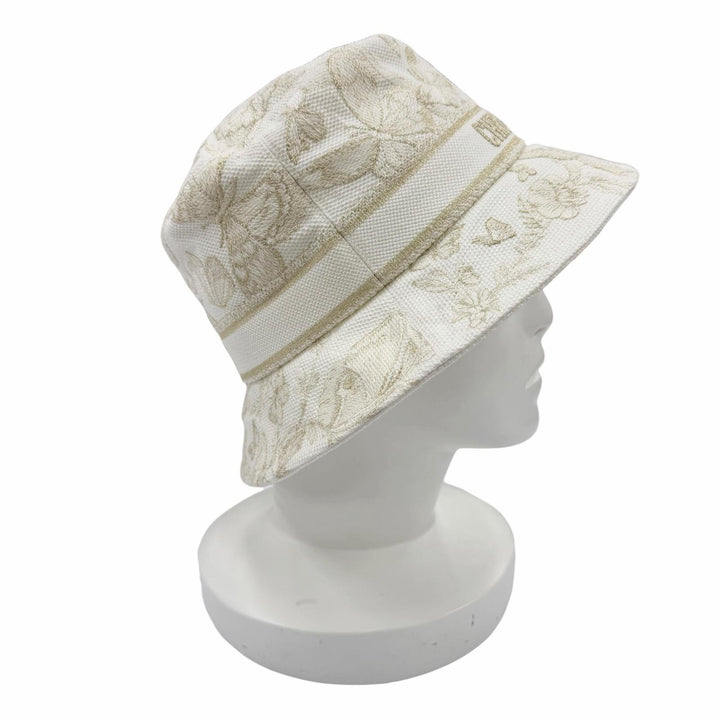 極美品☆Christian Dior クリスチャンディオール 41DTM923X131 トワル ドゥ ジュイ エンブロイダリー バケットハット ホワイト 57 正規品