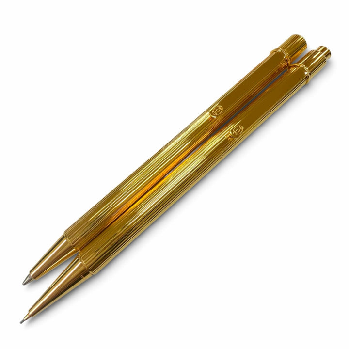 極美品▼Cartier カルティエ マストドゥ カルティエ ストライプ ボールペン シャープペンシル 2本セット ゴールド フランス製 筆記確認済