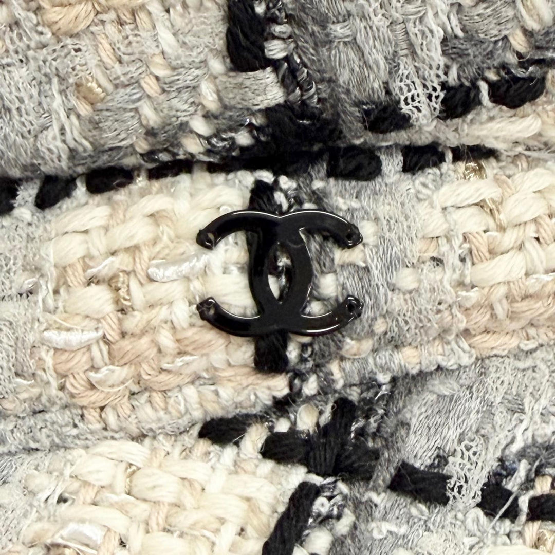 良品△CHANEL シャネル 22K カシミヤ混 ココマーク金具 チェック柄 ツイード キャスケット 帽子 ベージュ ブラック M 伊製 レディース