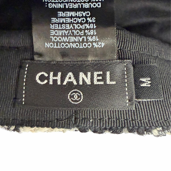 良品△CHANEL シャネル 22K カシミヤ混 ココマーク金具 チェック柄 ツイード キャスケット 帽子 ベージュ ブラック M 伊製 レディース
