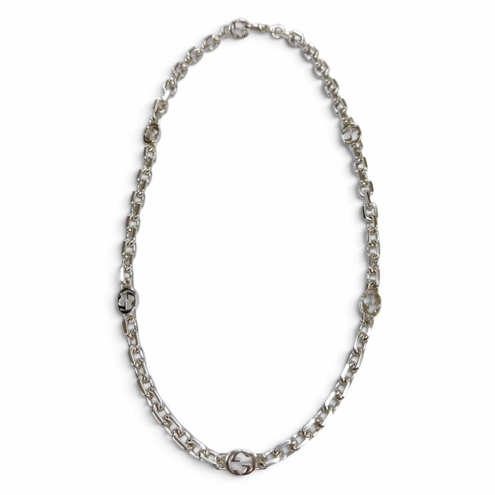 美品▼GUCCI グッチ 759703 AG925 インターロッキングG チェーン ネックレス シルバー 重量49.4g メンズ レディース アクセサリー