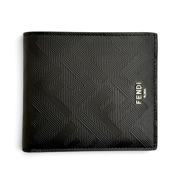 未使用△FENDI フェンディ 7M0169AJF4F19KP フェンディ シャドー カーフレザー ロゴ コンパクトウォレット 札入れ 二つ折り財布 ブラック
