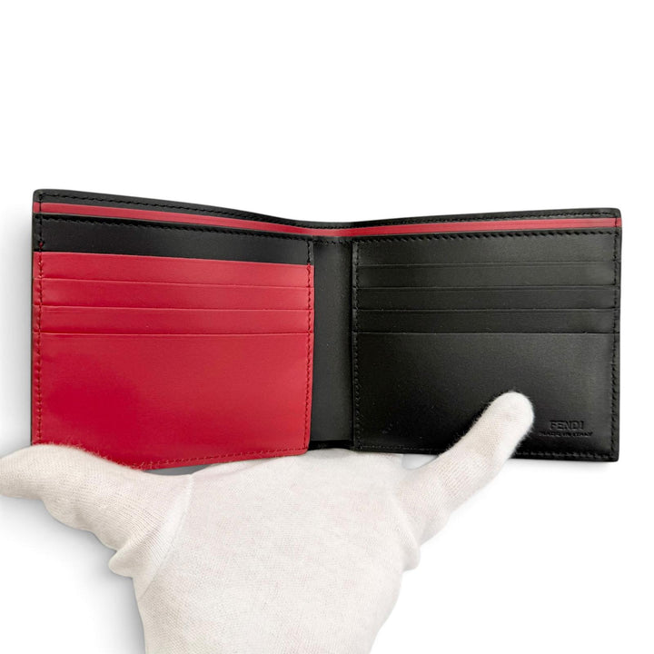 未使用△FENDI フェンディ 7M0169AJF4F19KP フェンディ シャドー カーフレザー ロゴ コンパクトウォレット 札入れ 二つ折り財布 ブラック
