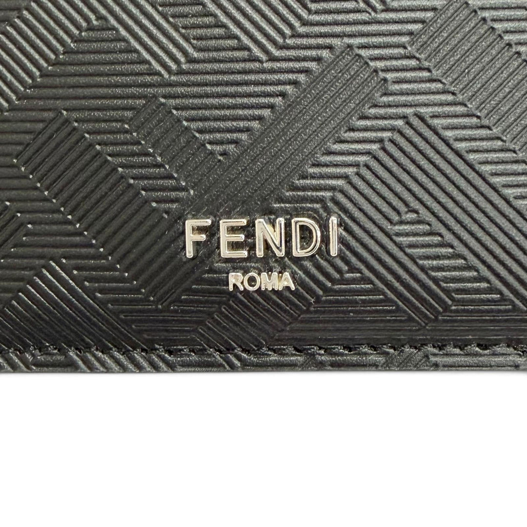 未使用△FENDI フェンディ 7M0169AJF4F19KP フェンディ シャドー カーフレザー ロゴ コンパクトウォレット 札入れ 二つ折り財布 ブラック