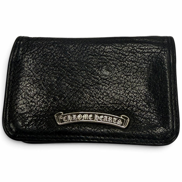 良品▼CHROME HEARTS クロムハーツ CARD CASE レザー 925 グロメット付き スクロールラベル 二つ折り 名刺入れ パスケース カードケース