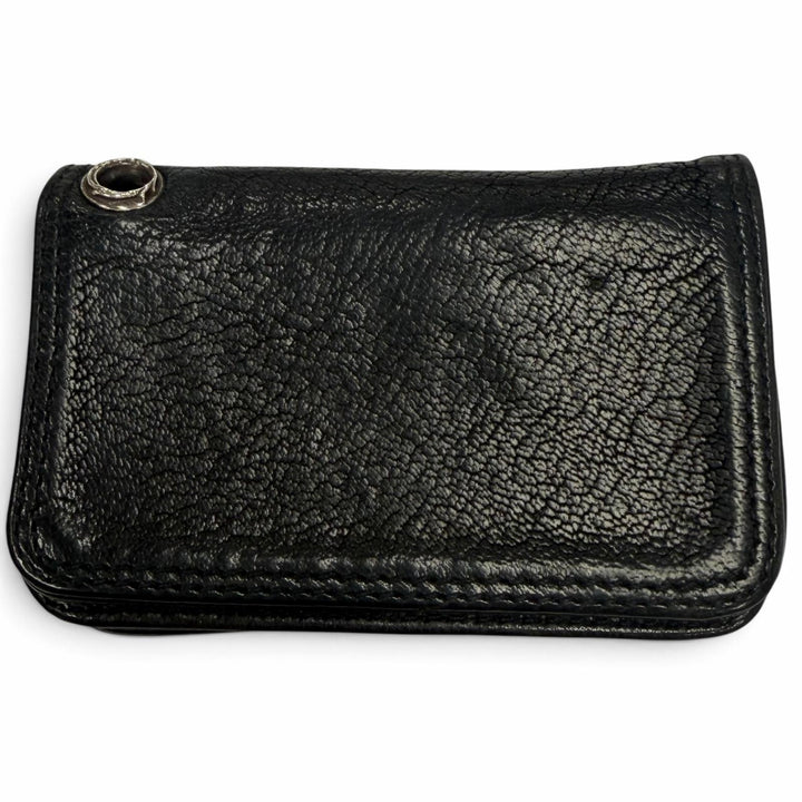 良品▼CHROME HEARTS クロムハーツ CARD CASE レザー 925 グロメット付き スクロールラベル 二つ折り 名刺入れ パスケース カードケース