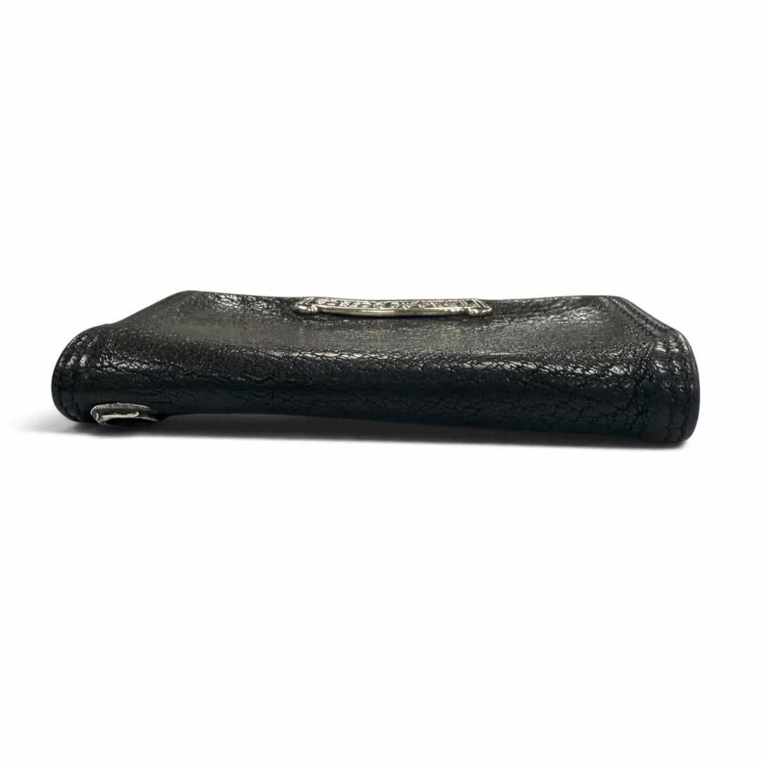良品▼CHROME HEARTS クロムハーツ CARD CASE レザー 925 グロメット付き スクロールラベル 二つ折り 名刺入れ パスケース カードケース