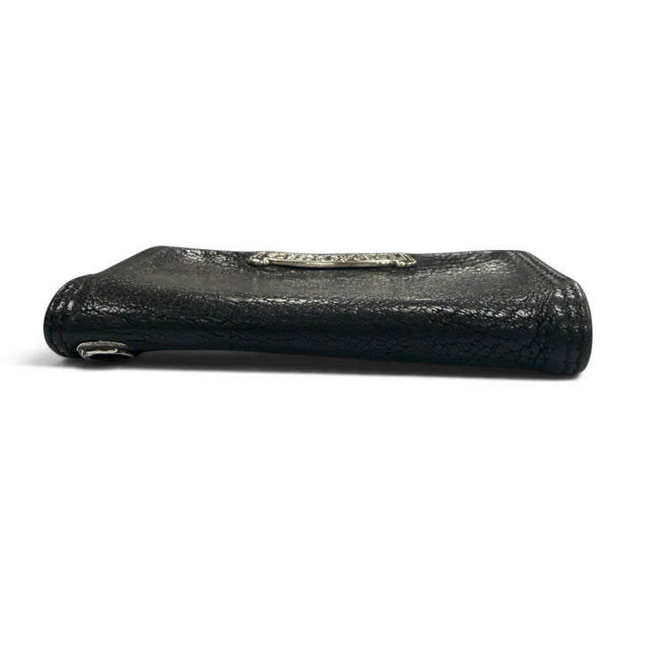 良品▼CHROME HEARTS クロムハーツ CARD CASE レザー 925 グロメット付き スクロールラベル 二つ折り 名刺入れ パスケース カードケース