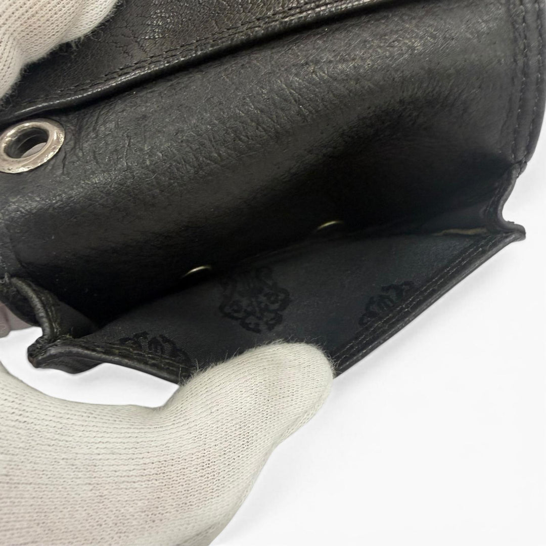 良品▼CHROME HEARTS クロムハーツ CARD CASE レザー 925 グロメット付き スクロールラベル 二つ折り 名刺入れ パスケース カードケース