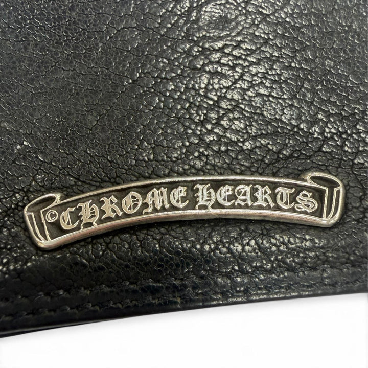 良品▼CHROME HEARTS クロムハーツ CARD CASE レザー 925 グロメット付き スクロールラベル 二つ折り 名刺入れ パスケース カードケース
