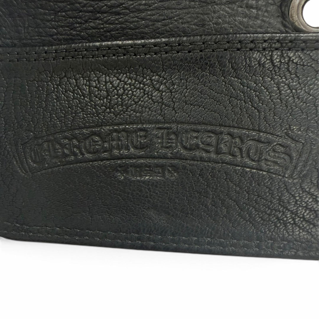 良品▼CHROME HEARTS クロムハーツ CARD CASE レザー 925 グロメット付き スクロールラベル 二つ折り 名刺入れ パスケース カードケース