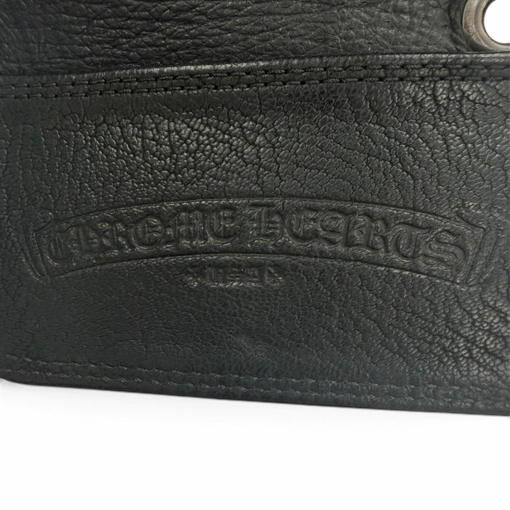 良品▼CHROME HEARTS クロムハーツ CARD CASE レザー 925 グロメット付き スクロールラベル 二つ折り 名刺入れ パスケース カードケース
