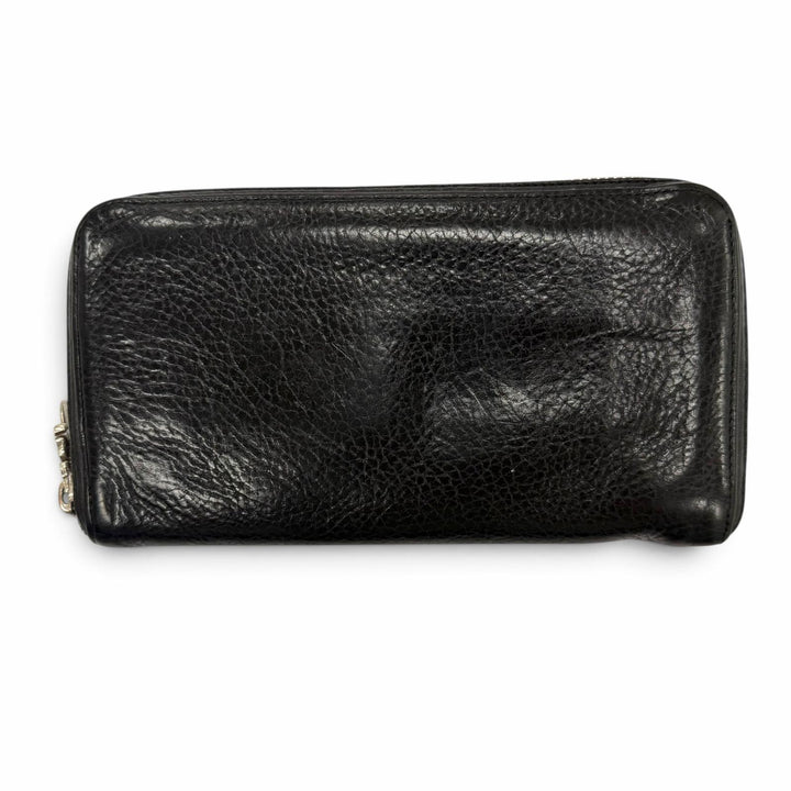 良品▼CHROME HEARTS クロムハーツ REC F ZIP PLANE レザー 925 プレーン ラウンドジップ ロングウォレット 長財布 ブラック シルバー