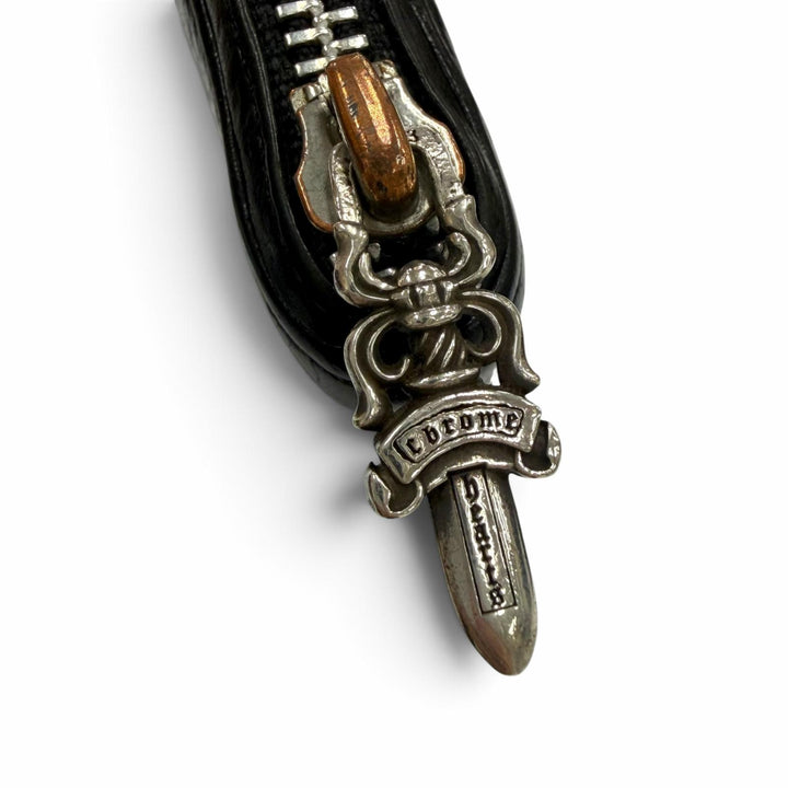良品▼CHROME HEARTS クロムハーツ REC F ZIP PLANE レザー 925 プレーン ラウンドジップ ロングウォレット 長財布 ブラック シルバー