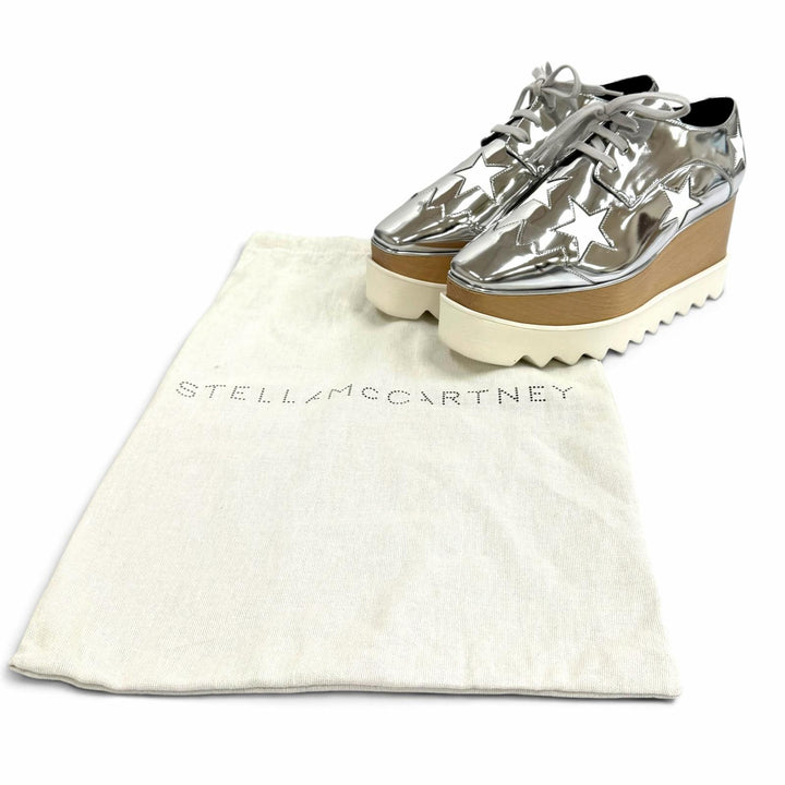 極美品★Stella McCartney ステラマッカートニー 363998 エリス スター レースアップ 厚底 スニーカー シルバー ホワイト 36 保存袋付き