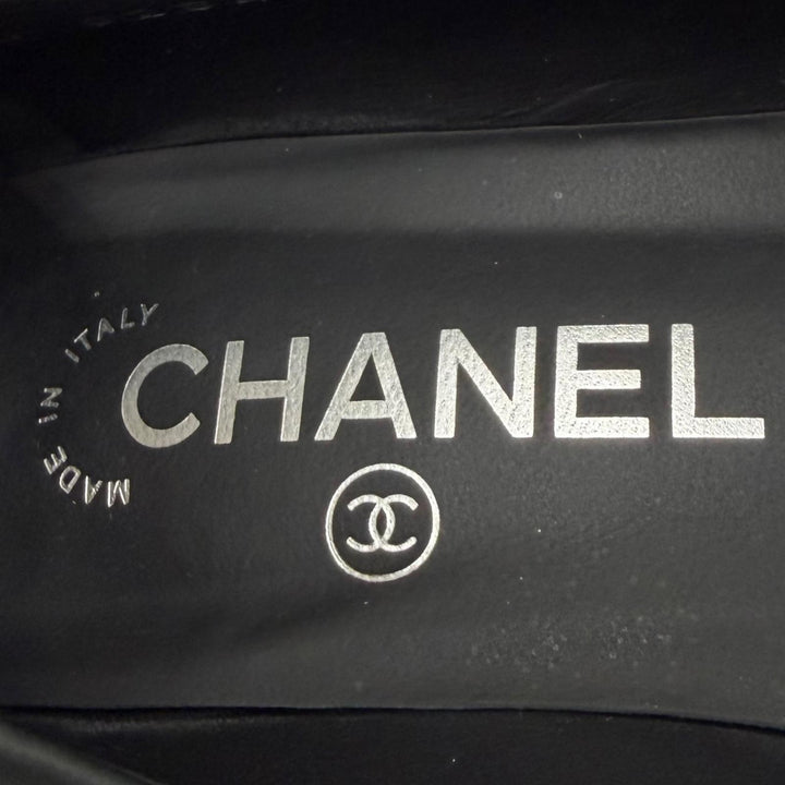 美品★CHANEL シャネル G28429 ココマーク チャンキーヒール ヌバックレザー パンプス ブラック シルバー金具 35.5 イタリア製