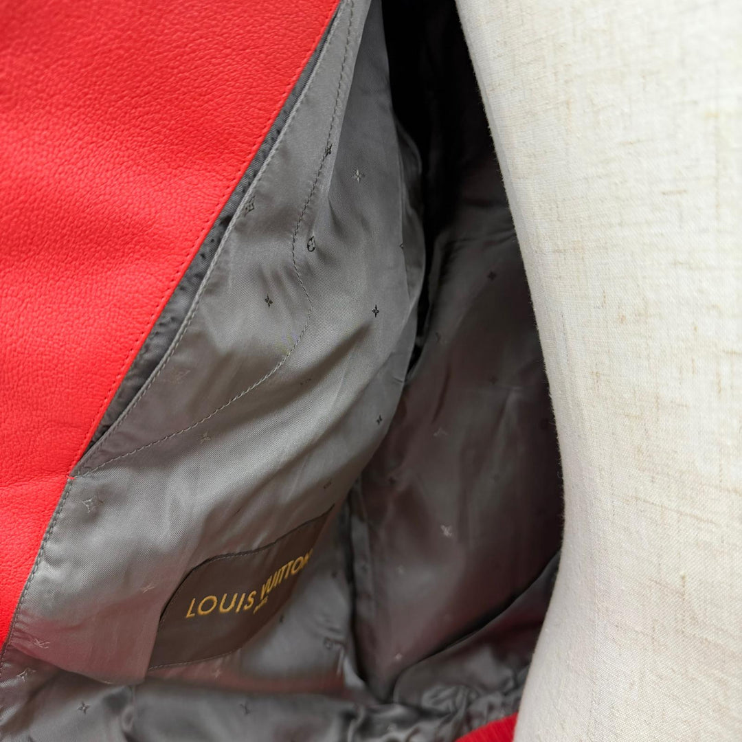 美品□LOUIS VUITTON Supreme LV Leather Baseball Jacket ヤギ革 モノグラム ボンバージャケット レッド ホワイト 54 イタリア製 正規品