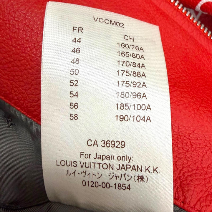 美品□LOUIS VUITTON Supreme LV Leather Baseball Jacket ヤギ革 モノグラム ボンバージャケット レッド ホワイト 54 イタリア製 正規品