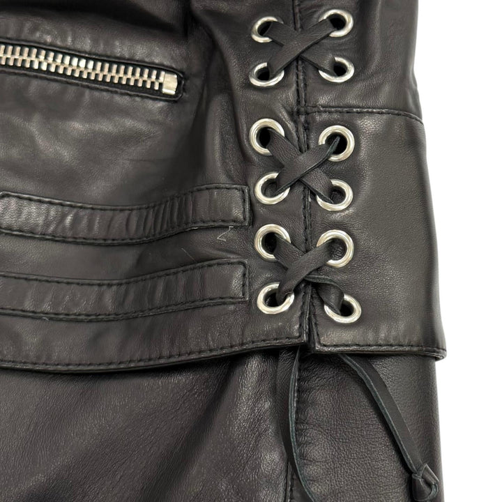 美品★BALENCIAGA バレンシアガ 301194 キルティングデザイン サイドレースアップ レザー ライダースジャケット ブラック 36 正規品