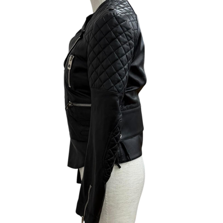 美品★BALENCIAGA バレンシアガ 301194 キルティングデザイン サイドレースアップ レザー ライダースジャケット ブラック 36 正規品