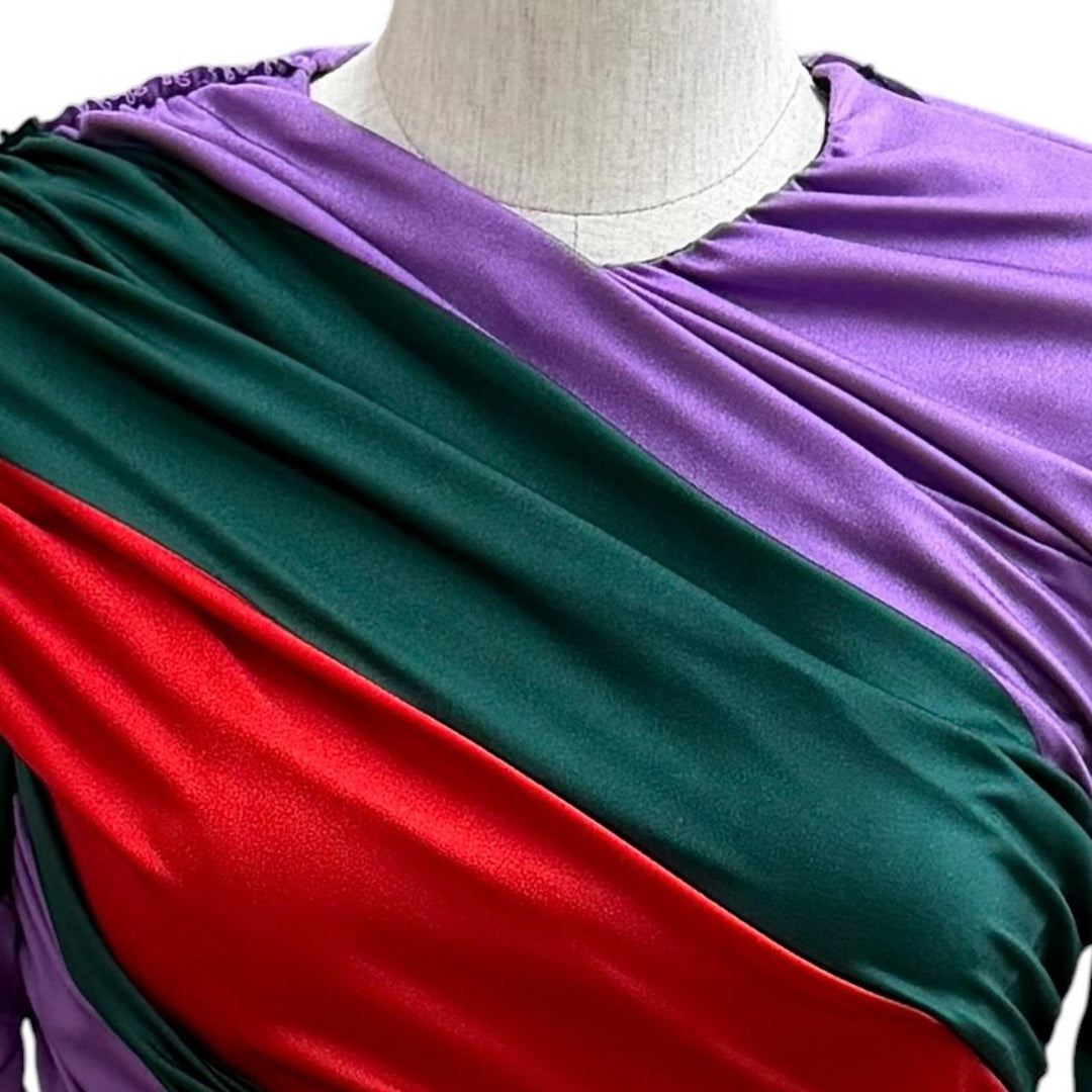 極美品★GUCCI×BALENCIAGA グッチ×バレンシアガ 677041 ブローチ付 ウェブストライプ シャーリング トップス マルチ 36 伊製 正規品