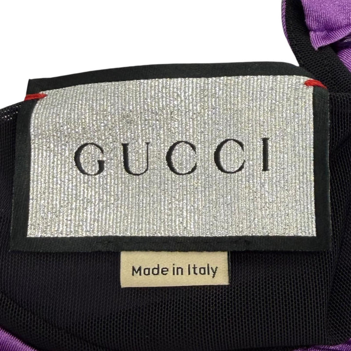極美品★GUCCI×BALENCIAGA グッチ×バレンシアガ 677041 ブローチ付 ウェブストライプ シャーリング トップス マルチ 36 伊製 正規品
