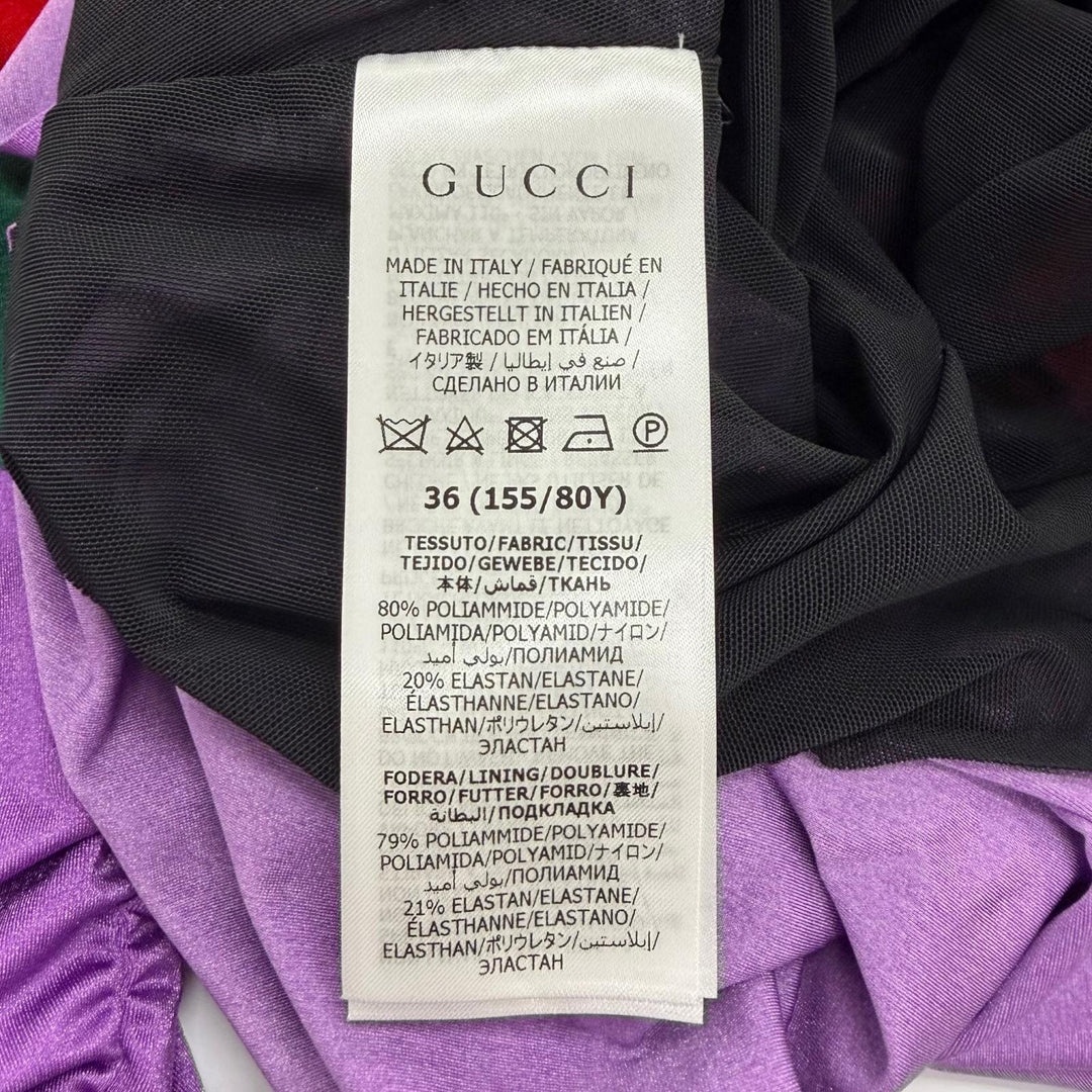 極美品★GUCCI×BALENCIAGA グッチ×バレンシアガ 677041 ブローチ付 ウェブストライプ シャーリング トップス マルチ 36 伊製 正規品