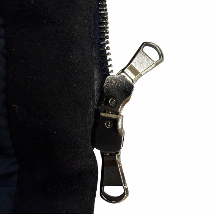 美品☆EMMETI エンメティ 羊革 ニット切替 ロング丈 ZIP UP ムートンコート ダウンコート ネイビー 40 イタリア製 正規品 レディース