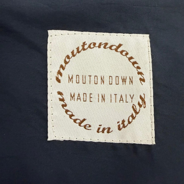 美品☆EMMETI エンメティ 羊革 ニット切替 ロング丈 ZIP UP ムートンコート ダウンコート ネイビー 40 イタリア製 正規品 レディース