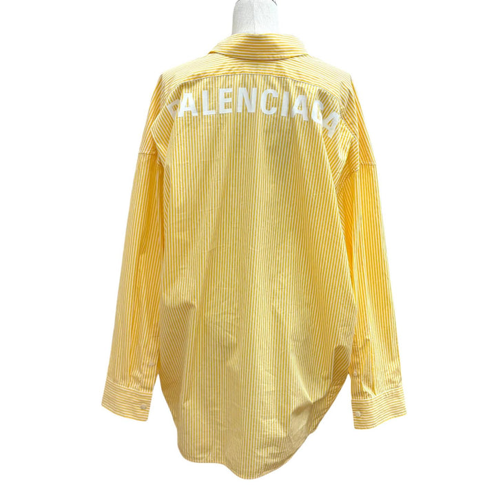 極美品★BALENCIAGA バレンシアガ 622050 コットン100％ オーバーサイス バックロゴ ストライプ 長袖シャツ イエロー ホワイト 34 正規品