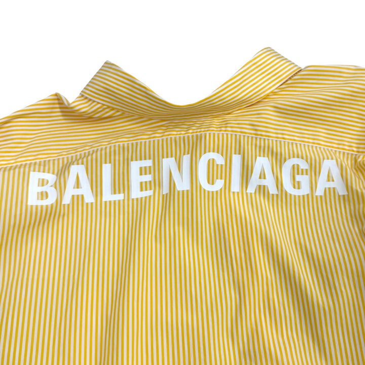 極美品★BALENCIAGA バレンシアガ 622050 コットン100％ オーバーサイス バックロゴ ストライプ 長袖シャツ イエロー ホワイト 34 正規品