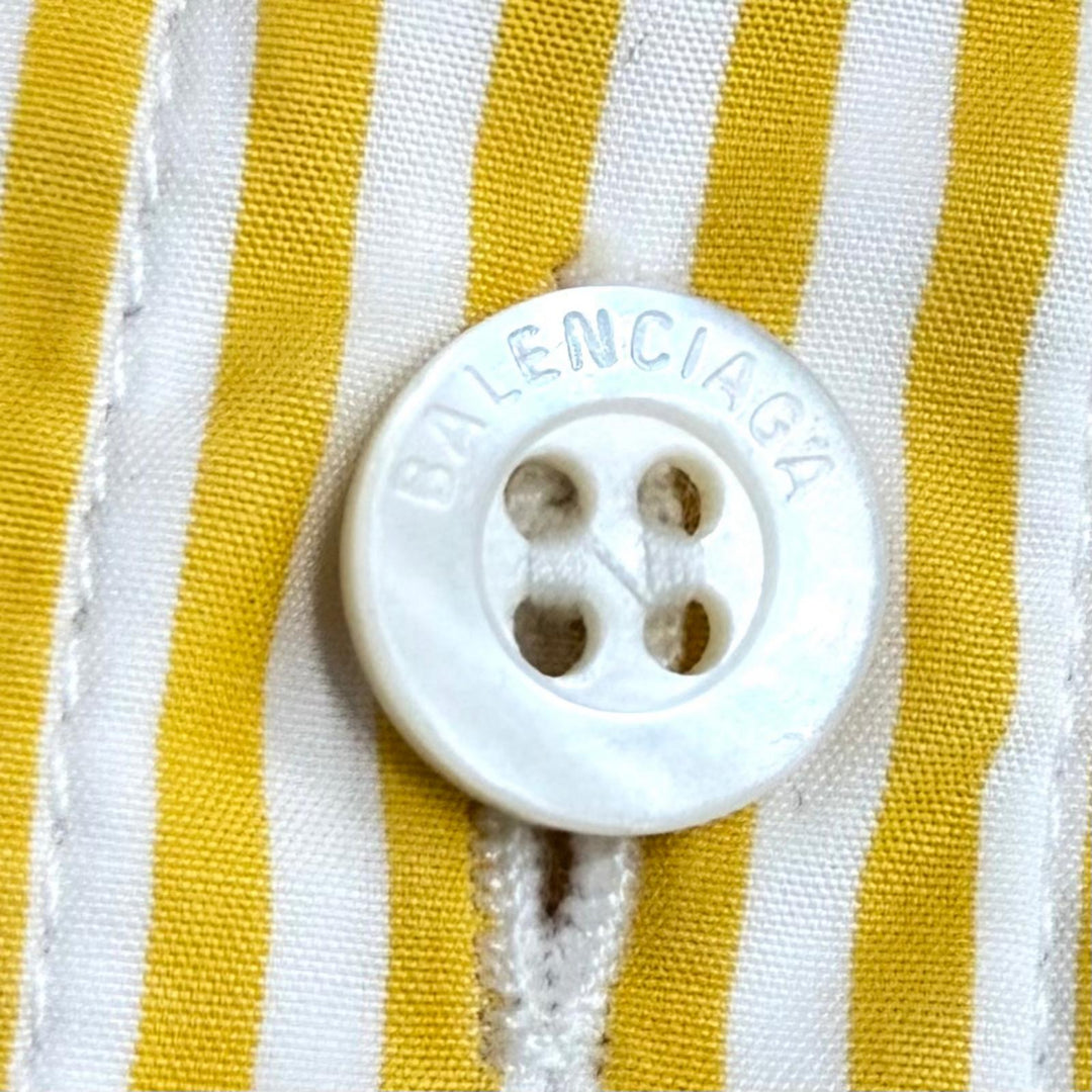極美品★BALENCIAGA バレンシアガ 622050 コットン100％ オーバーサイス バックロゴ ストライプ 長袖シャツ イエロー ホワイト 34 正規品