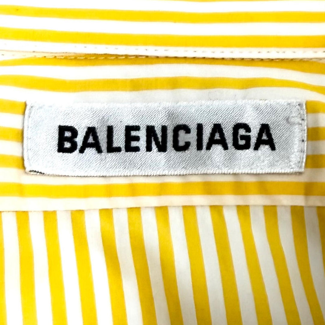 極美品★BALENCIAGA バレンシアガ 622050 コットン100％ オーバーサイス バックロゴ ストライプ 長袖シャツ イエロー ホワイト 34 正規品