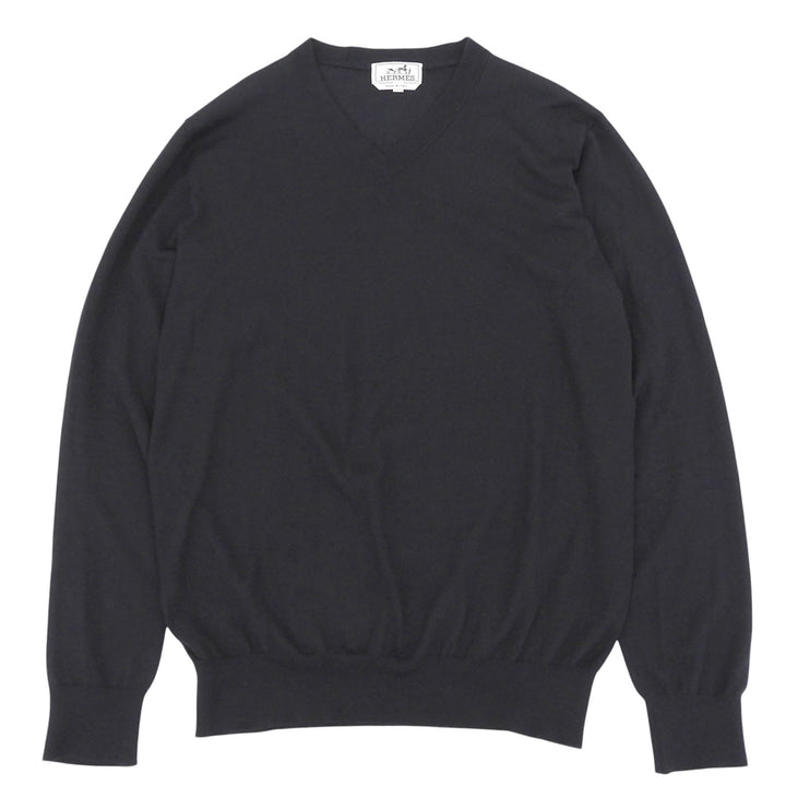 美品▲HERMES エルメス 52-5710 カシミヤ100％ Vネック セーター ニット ブラック XL イタリア製 正規品 メンズ