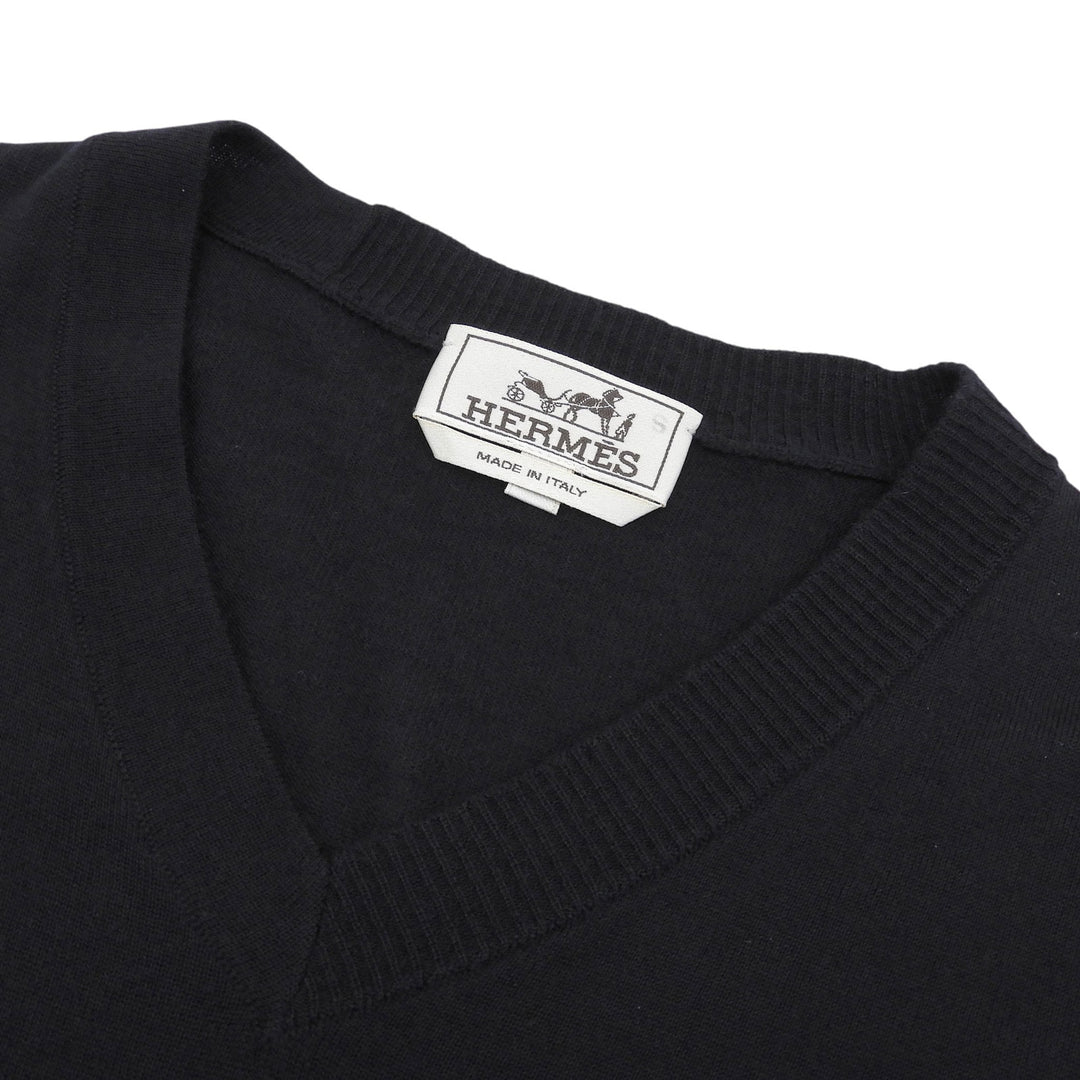 美品▲HERMES エルメス 52-5710 カシミヤ100％ Vネック セーター ニット ブラック XL イタリア製 正規品 メンズ