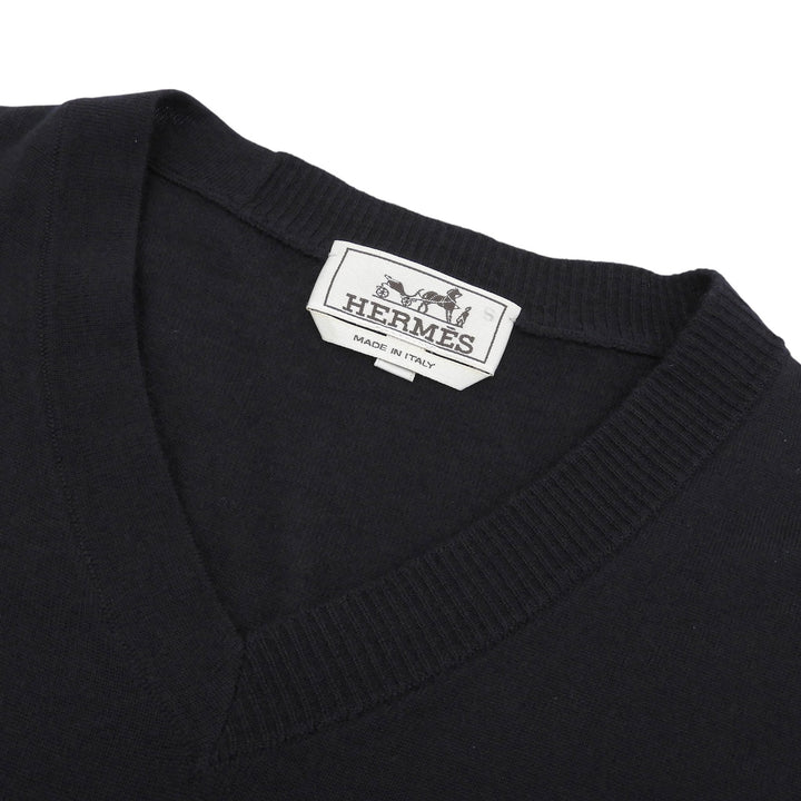 美品▲HERMES エルメス 52-5710 カシミヤ100％ Vネック セーター ニット ブラック XL イタリア製 正規品 メンズ