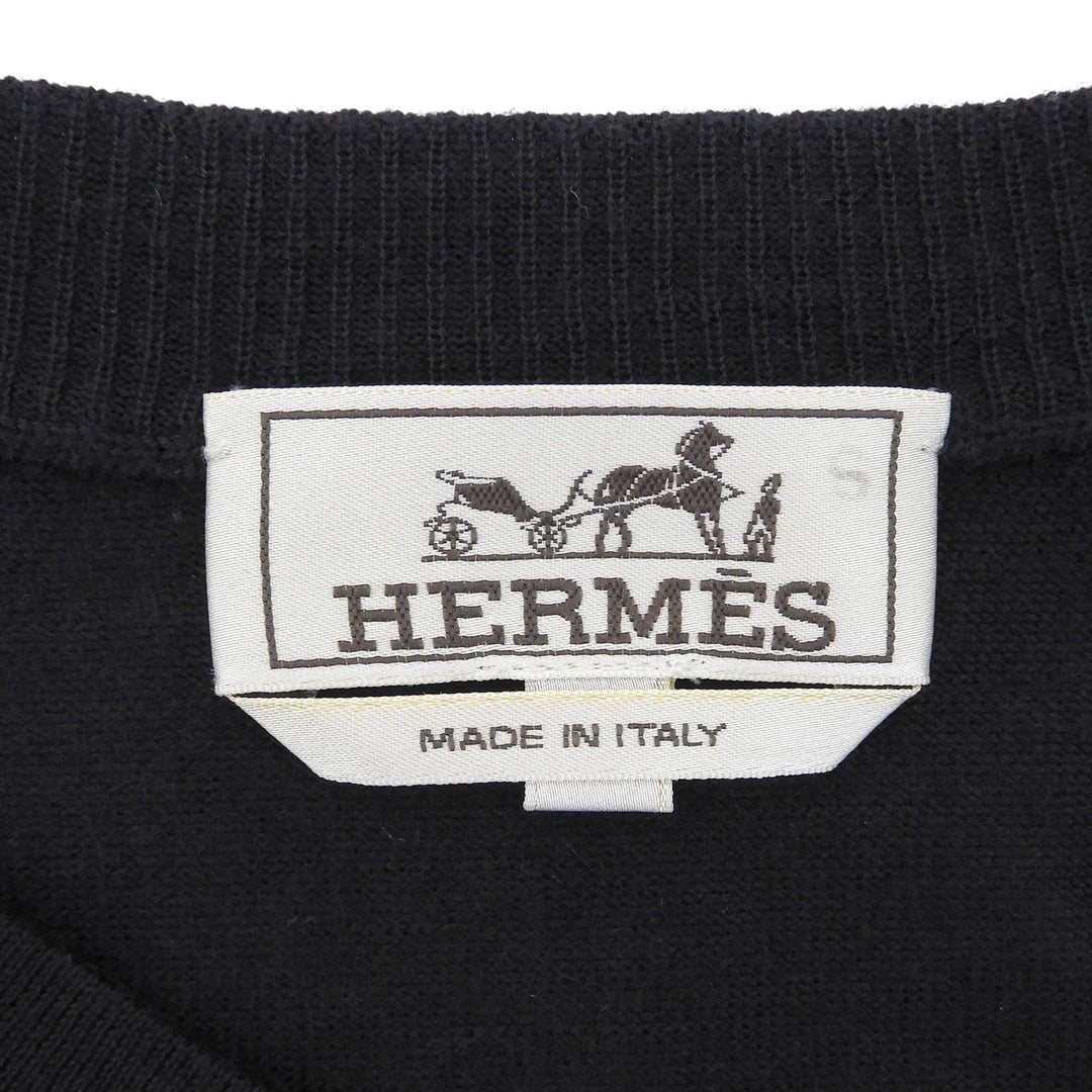 美品▲HERMES エルメス 52-5710 カシミヤ100％ Vネック セーター ニット ブラック XL イタリア製 正規品 メンズ