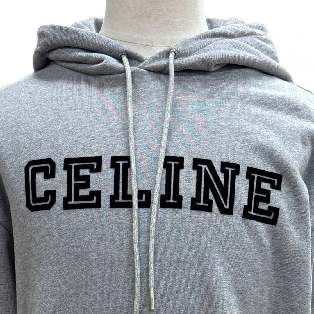 未使用品▼CELINE セリーヌ RY032510Z コットン100% ロゴ ルーズフーディ プルオーバー パーカー グレー M 正規品 メンズ レディース　