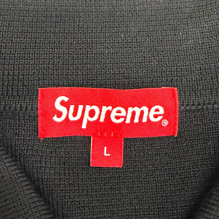 極美品□Supreme シュプリーム 22AW Contrast Stitch Button Up メリノウール ニット カーディガン ブラック L 正規品 メンズ オススメ