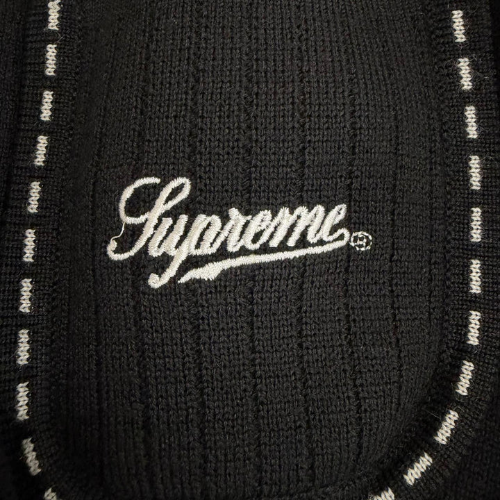 極美品□Supreme シュプリーム 22AW Contrast Stitch Button Up メリノウール ニット カーディガン ブラック L 正規品 メンズ オススメ