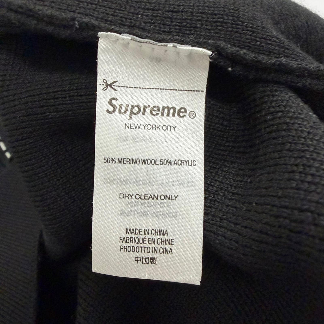 極美品□Supreme シュプリーム 22AW Contrast Stitch Button Up メリノウール ニット カーディガン ブラック L 正規品 メンズ オススメ
