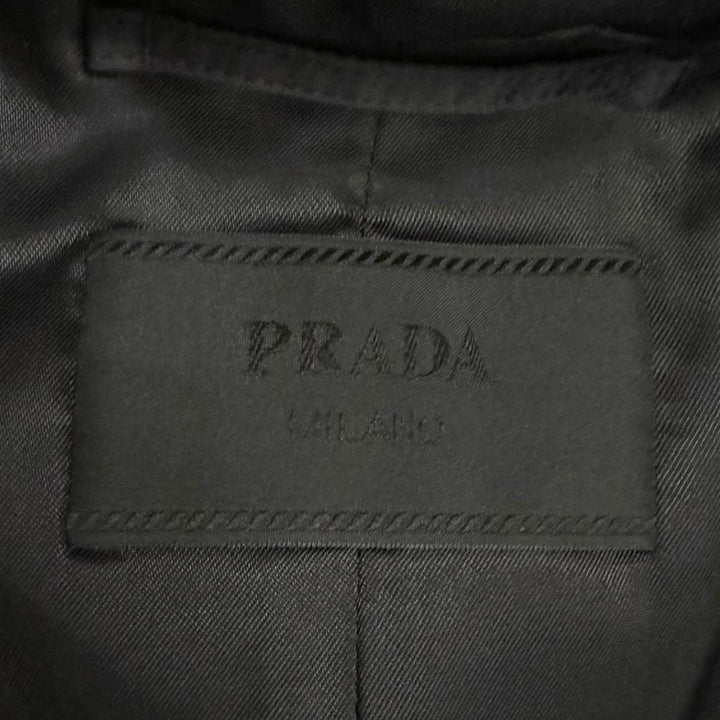 極美品□PRADA プラダ SGB891 Re-Nylon トライアングルロゴポーチ付き ロング ステンカラーコート ブラック S イタリア製 正規品 メンズ