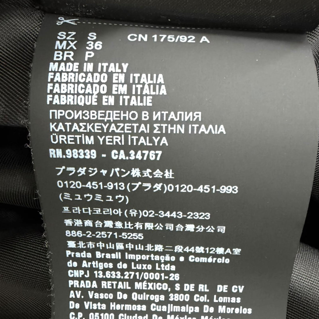 極美品□PRADA プラダ SGB891 Re-Nylon トライアングルロゴポーチ付き ロング ステンカラーコート ブラック S イタリア製 正規品 メンズ
