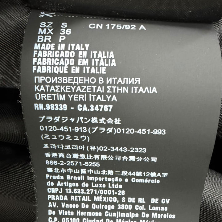 極美品□PRADA プラダ SGB891 Re-Nylon トライアングルロゴポーチ付き ロング ステンカラーコート ブラック S イタリア製 正規品 メンズ