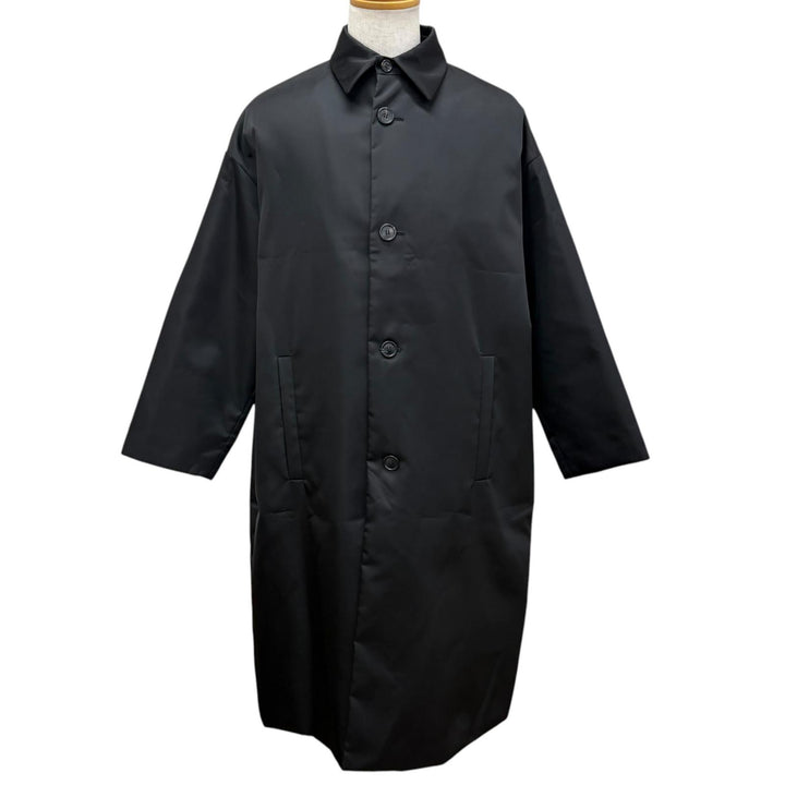 極美品□PRADA プラダ SGB891 Re-Nylon トライアングルロゴポーチ付き ロング ステンカラーコート ブラック S イタリア製 正規品 メンズ
